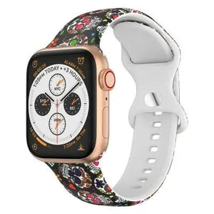 Colourful skull patterned watch band for Apple Watch with soft white interior