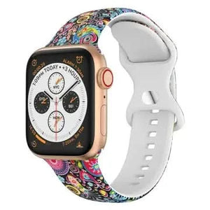 Colourful jellyfish watch band with abstract swirl design and soft white interior