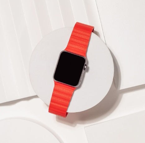 Red 2 Part Leather Apple Watch Strap