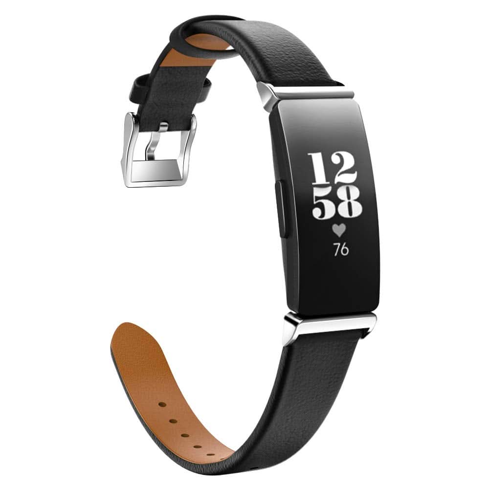 Black Leather Watch Strap for Fitbit Inspire