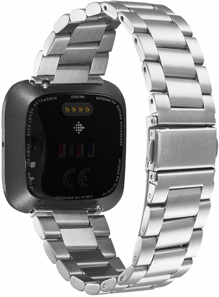 Silver Stainless Steel Fitbit Versa Strap Premium Metal Band