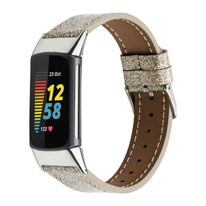 Shiny Gold Leather Fitbit Charge 5 Strap