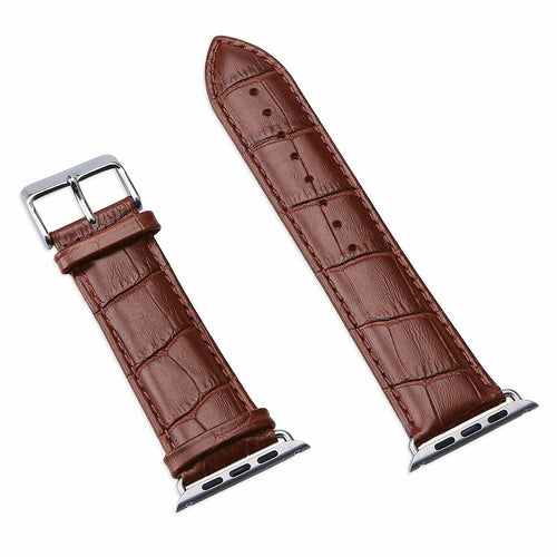 Brown Crocodile Leather Apple Watch Strap 44mm