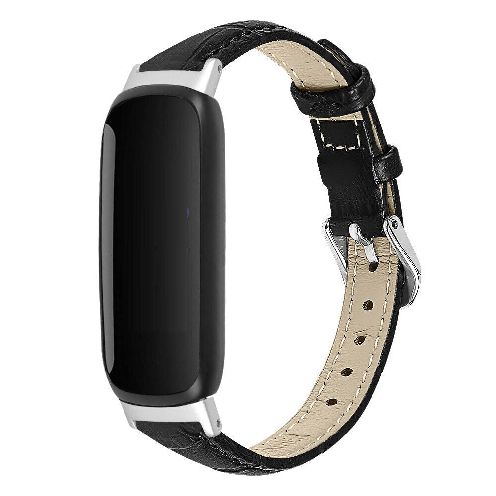 Black Leather Fitbit Inspire 3 Strap
