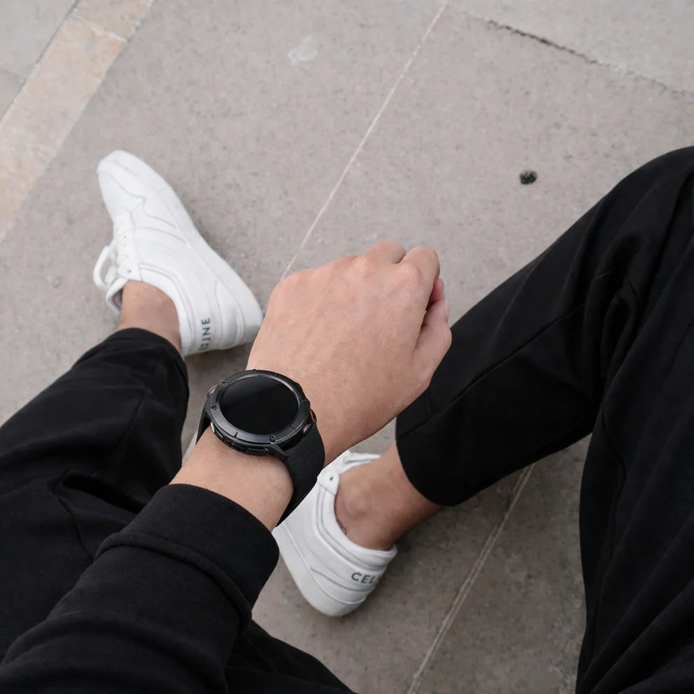Black Garmin Epix Gen 2 watch strap worn for everyday comfort and casual style