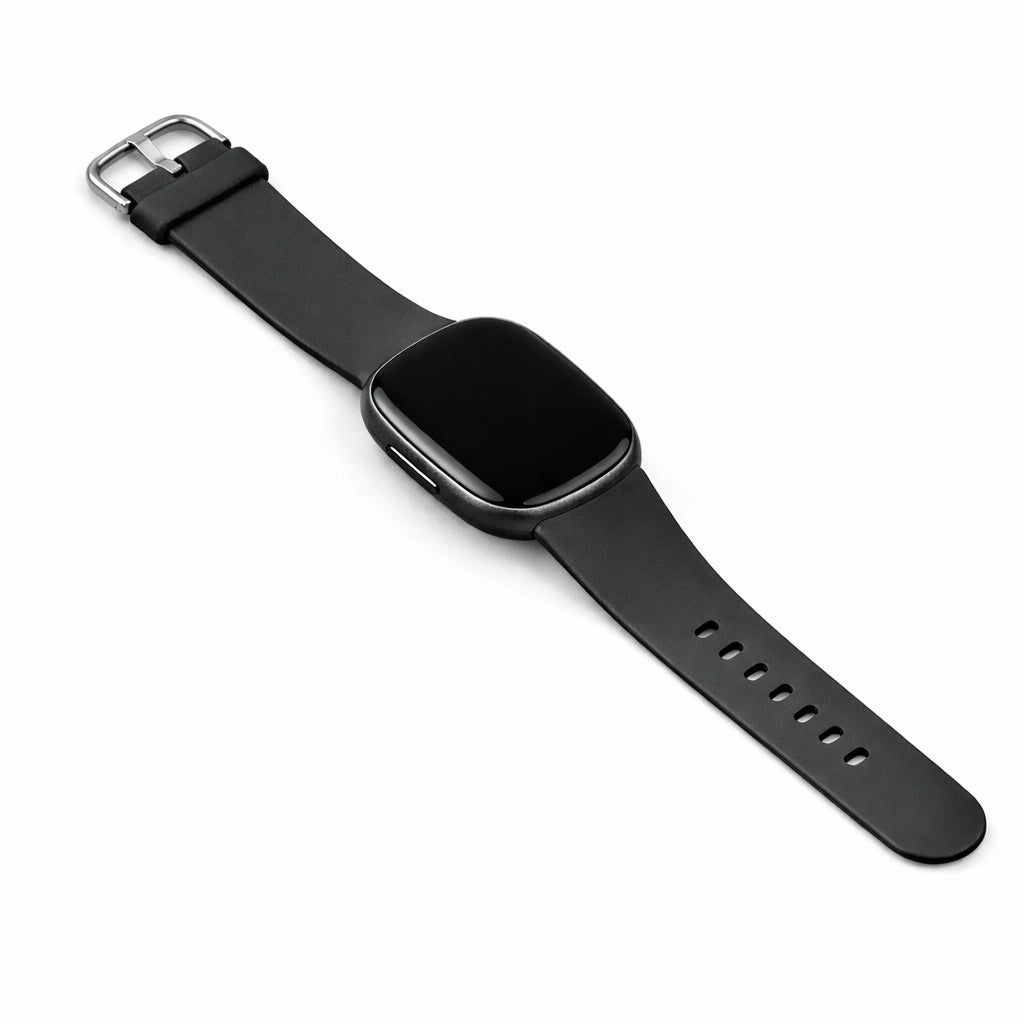 Black watch strap for Fitbit Versa 3 made from smooth, flexible silicone
