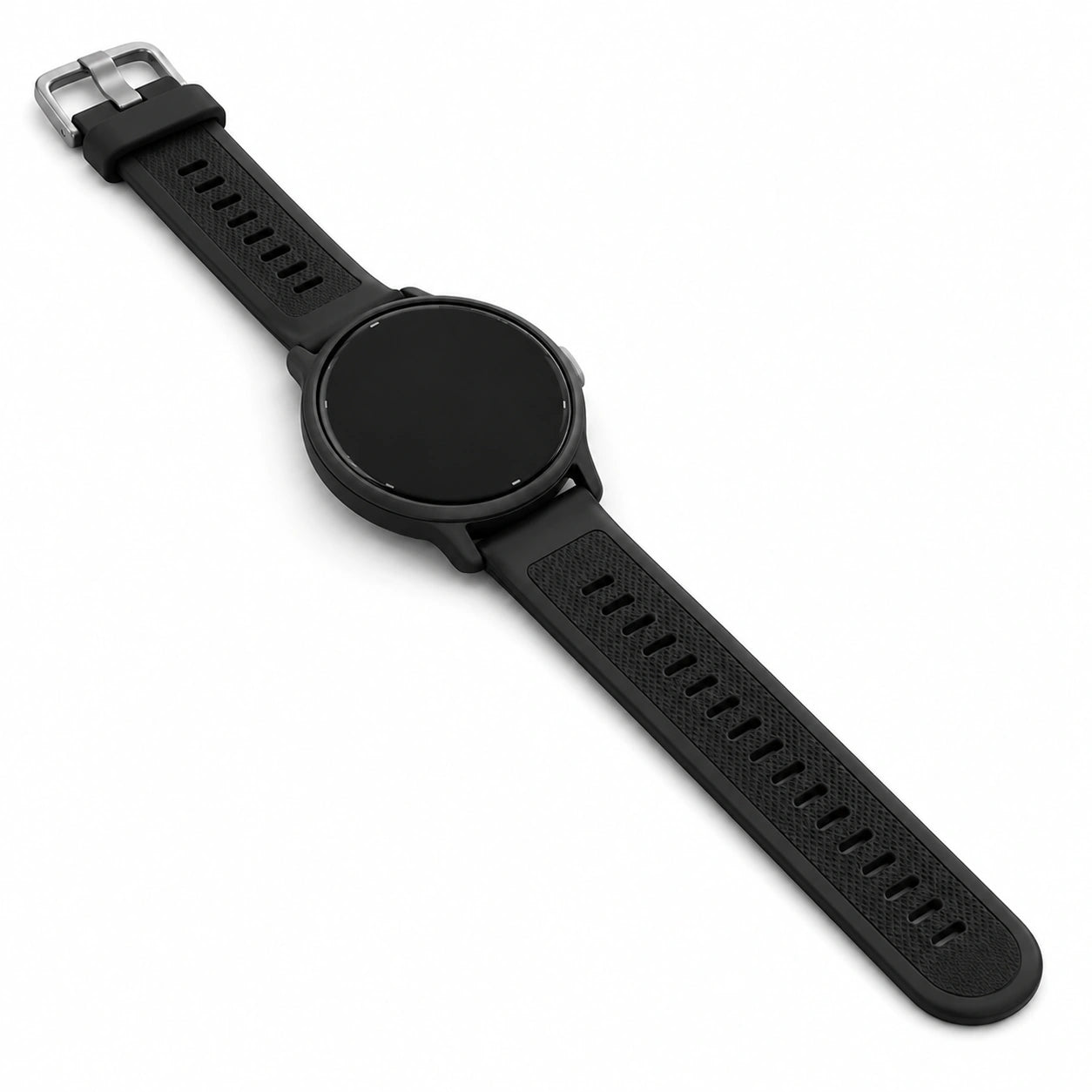 Black replacement watch strap compatible with the Garmin Forerunner 165 smartwatch.