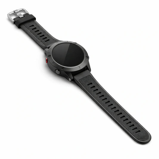Black Garmin Forerunner 955 strap in smooth silicone with adjustable sports fit