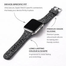 Black glitter Apple Watch band in premium silicone with secure device-specific connectors