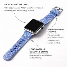 Blue glitter Apple Watch watch strap in premium silicone with secure device-specific connectors