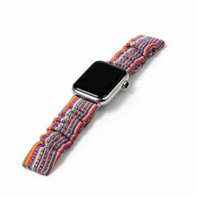 Bohemian patterned scrunchie watch strap for Apple Watch with vibrant multicolour fabric