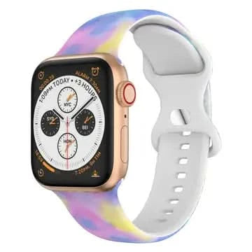 Candy tie-dye pattern Apple Watch band with soft blend of pink, blue and yellow tones