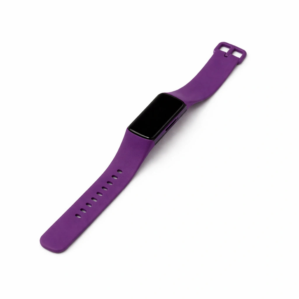 Dark purple silicone band compatible with Fitbit Charge 5 on a clean background