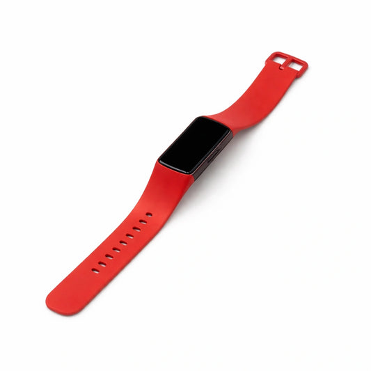 Red silicone band compatible with Fitbit Charge 5 on a clean background