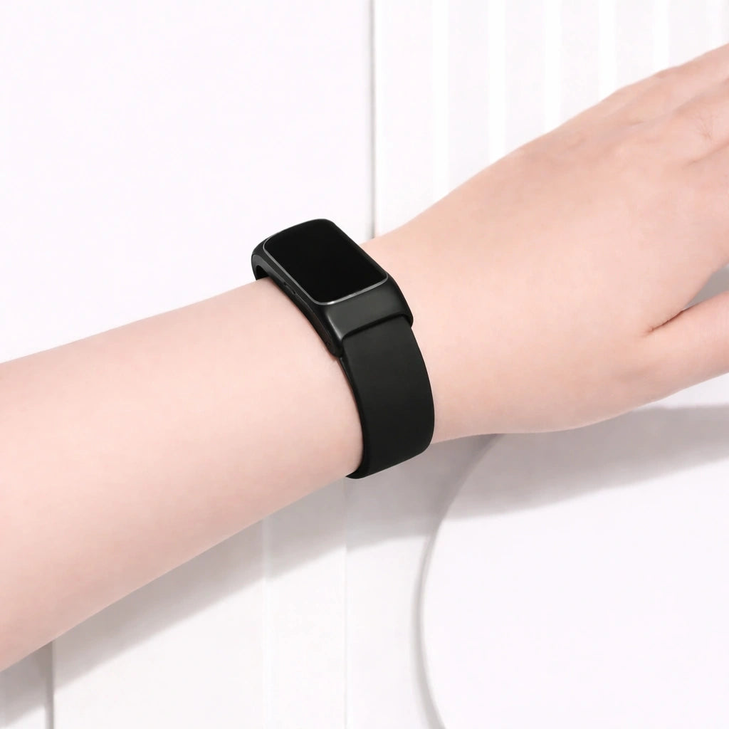 Black wristband for Fitbit Charge 5 worn on wrist for everyday use