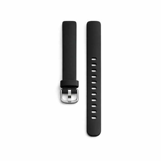 Black replacement watch strap for Fitbit Inspire 2 with buckle and adjustment holes