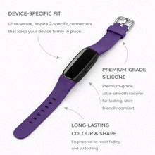 Dark purple Fitbit Inspire 2 band worn on the wrist for everyday comfort
