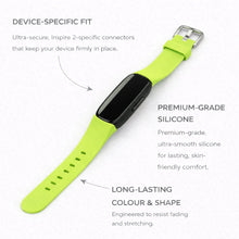 Green silicone strap for Fitbit Inspire 2 with secure device-specific connectors