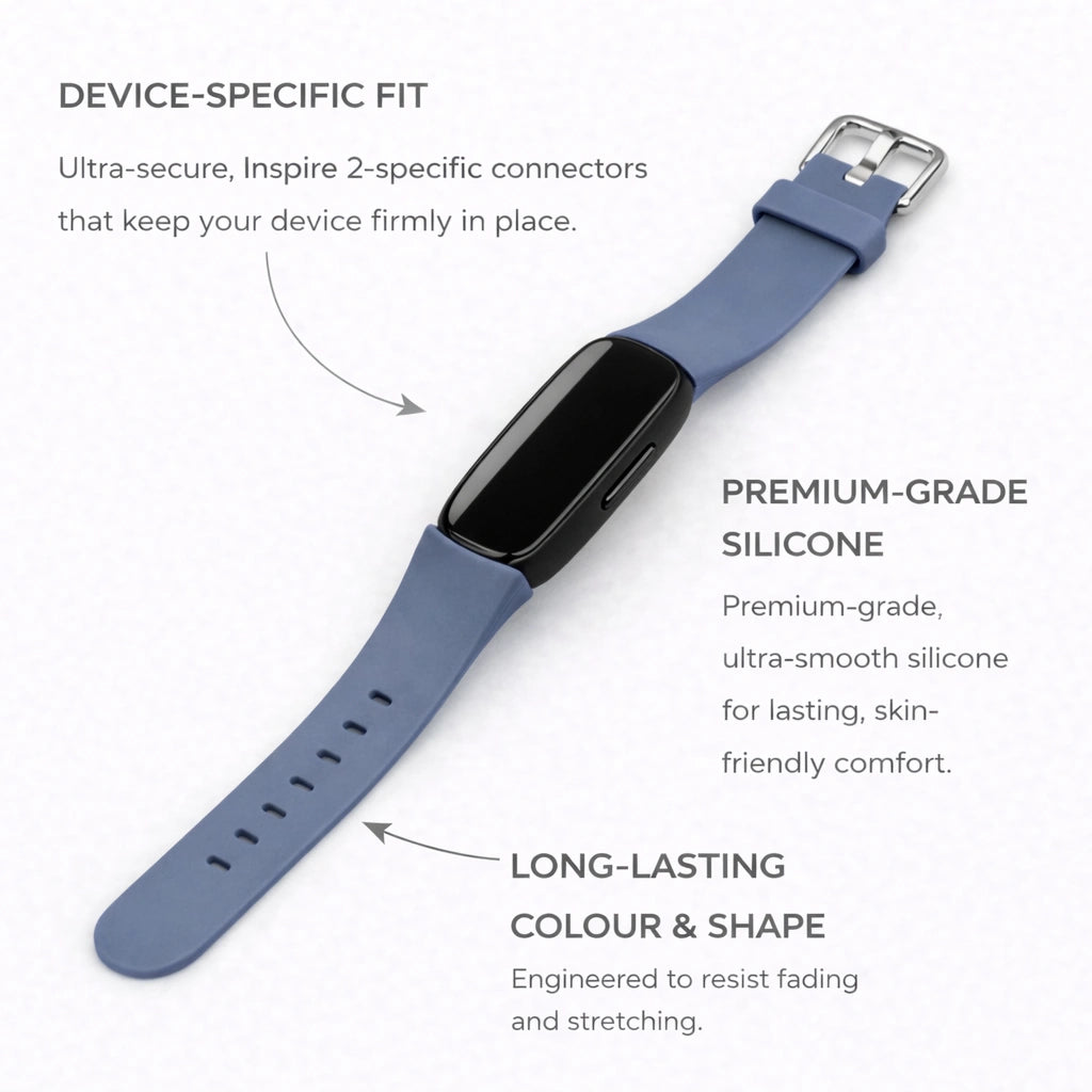 Grey silicone strap for Fitbit Inspire 2 with secure device-specific connectors