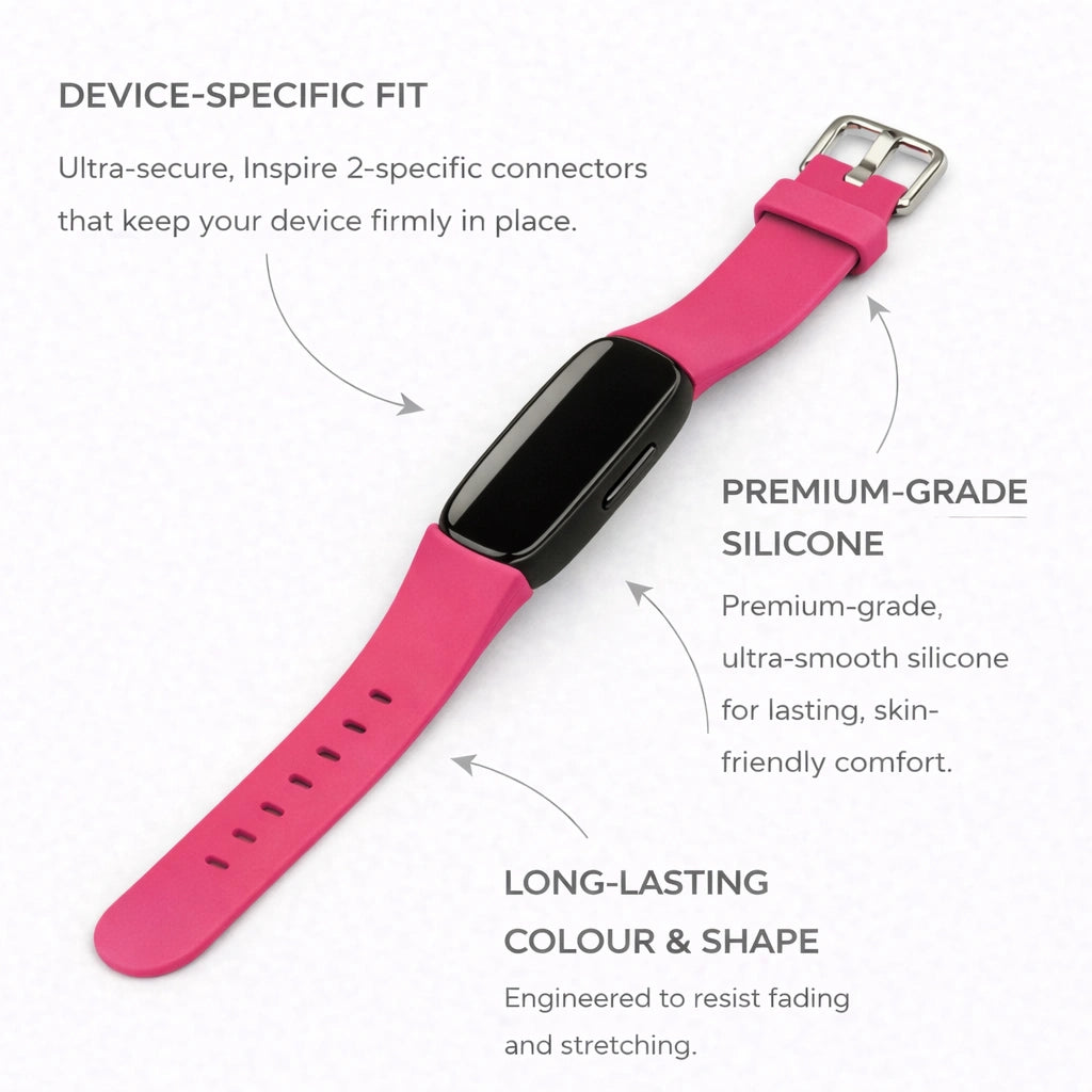 Hot pink silicone strap for Fitbit Inspire 2 with secure device-specific connectors
