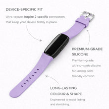 Light purple silicone strap for Fitbit Inspire 2 with secure device-specific fit