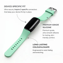 Mint silicone strap for Fitbit Inspire 2 with device-specific connectors and smooth finish