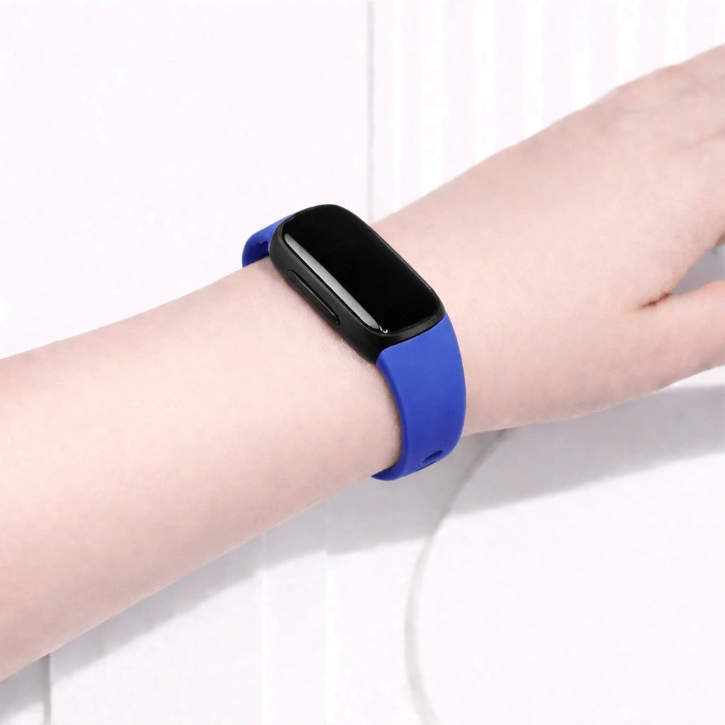 Navy blue Fitbit Inspire 2 band worn on the wrist for everyday comfort