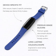 Navy blue silicone strap for Fitbit Inspire 2 with secure, device-specific connectors