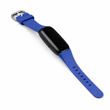 Navy blue watch strap for Fitbit Inspire 2 shown with tracker attached
