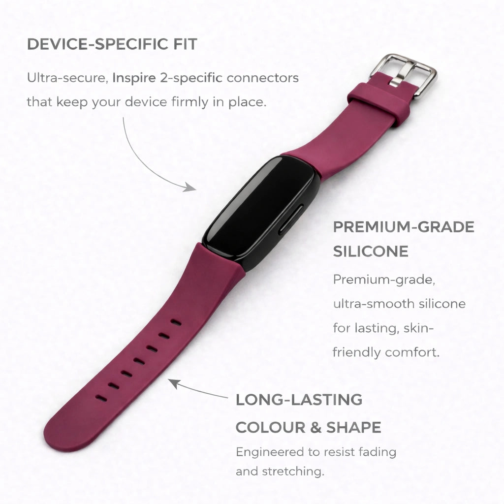 Red silicone strap for Fitbit Inspire 2 with secure device-specific connectors