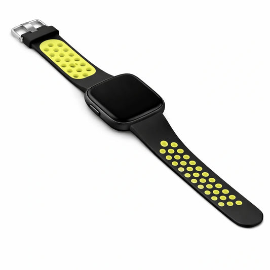 Black and green replacement watch strap compatible with Fitbit Versa 2 made from flexible silicone