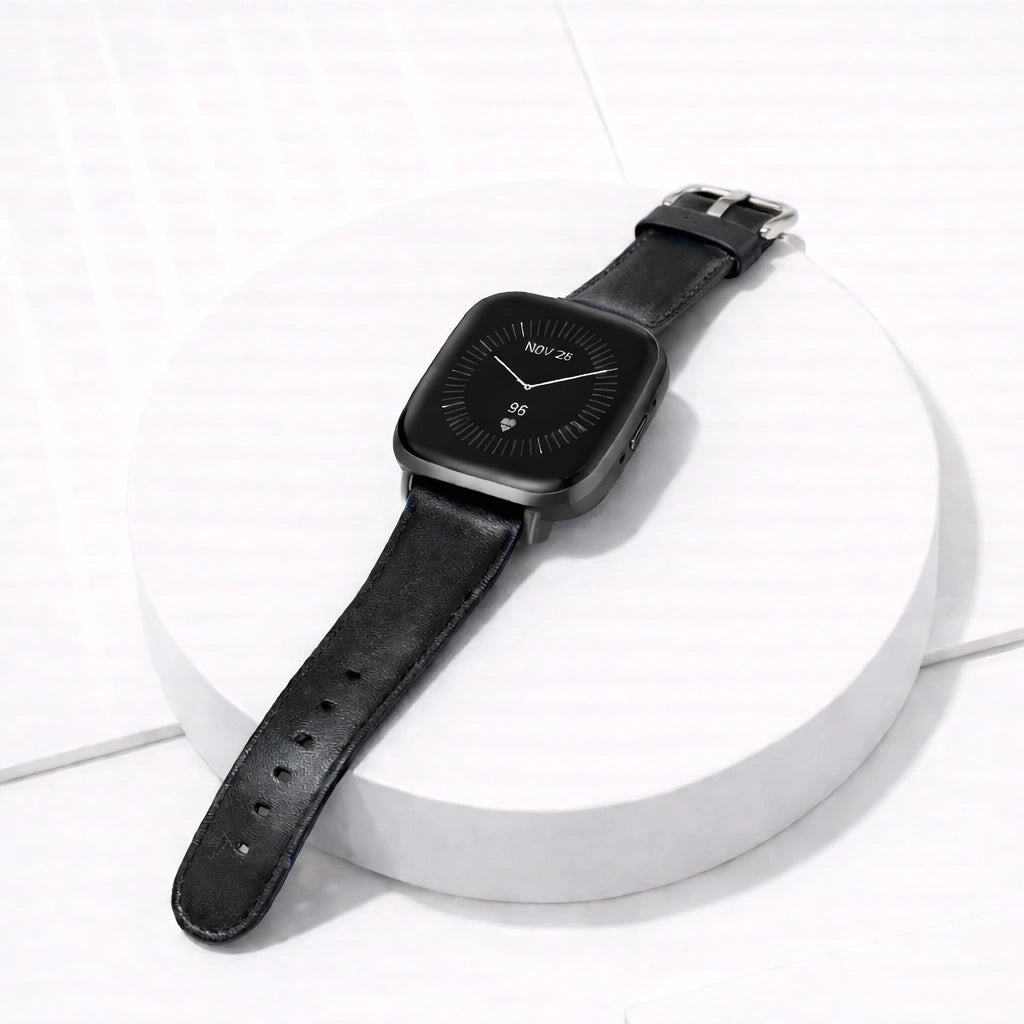 Black Leather Strap for Fitbit Versa 3
