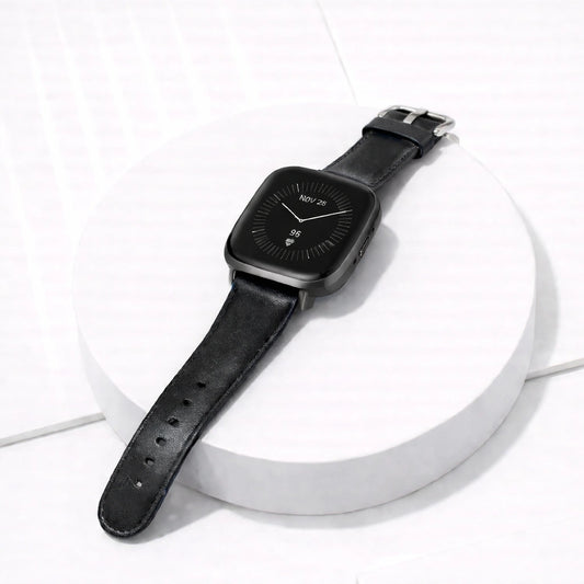 Black Leather Strap for Fitbit Versa 3
