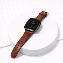 Premium brown leather strap for Fitbit Versa 3 with stainless steel buckle and precise sizing holes