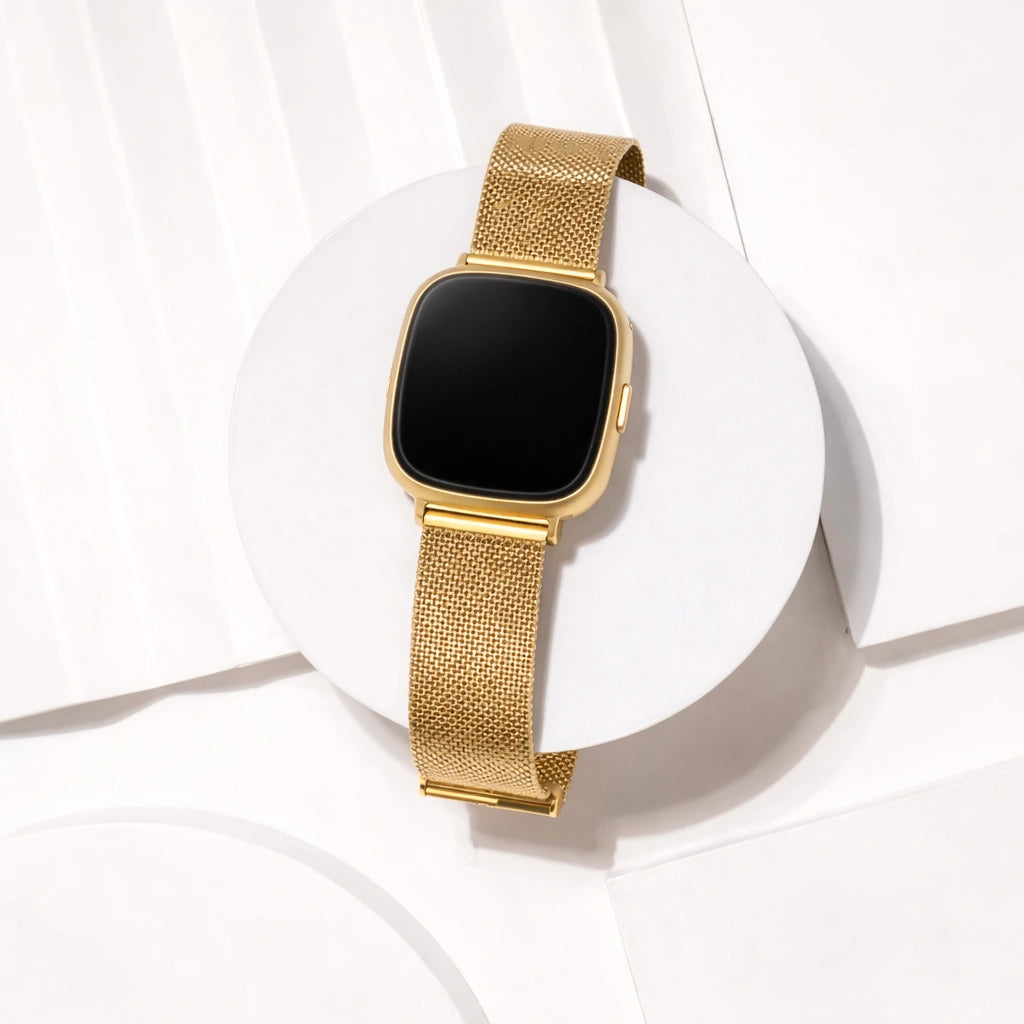 Gold stainless steel watch strap for Fitbit Versa 3 with Milanese mesh