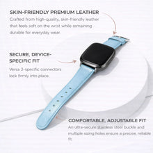 Mint leather band worn on the wrist, designed for a comfortable and secure Fitbit Versa 3 fit