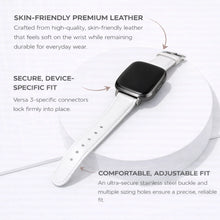 White leather strap for Fitbit Versa 3 with a clean, minimalist design and secure device-specific fit.