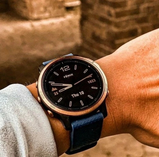 Close-up of a Fitstraps smartwatch strap worn outdoors with smart casual style