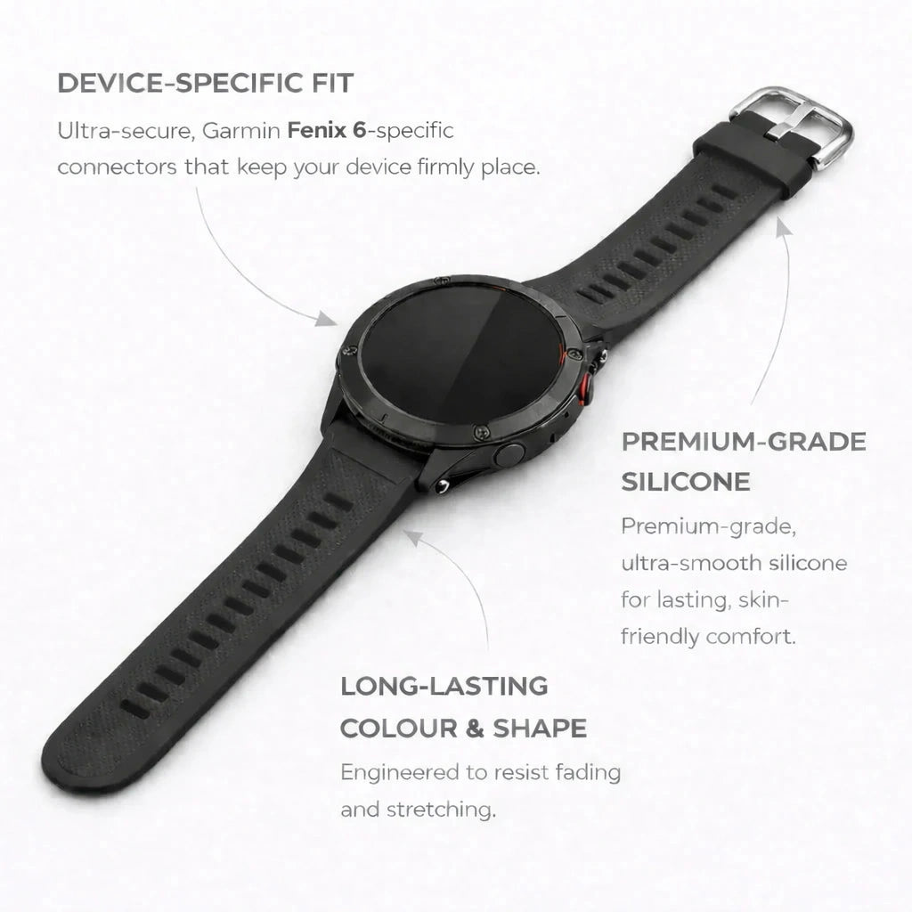 Garmin Fenix 6 straps black silicone with device-specific fit and durable design