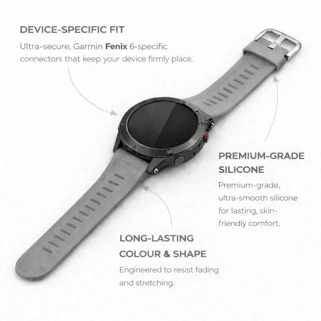 Grey Garmin Fenix 6 wristband premium silicone replacement
