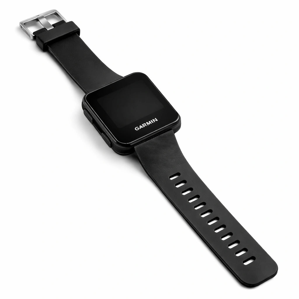 Black silicone wristband for Garmin Forerunner 35 with smooth finish and adjustable design