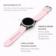Light pink silicone watch strap for Garmin Venu with secure device-specific connectors