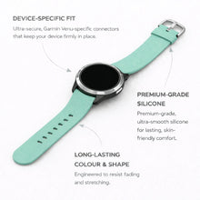 Mint silicone watch strap for Garmin Venu with secure device-specific connectors