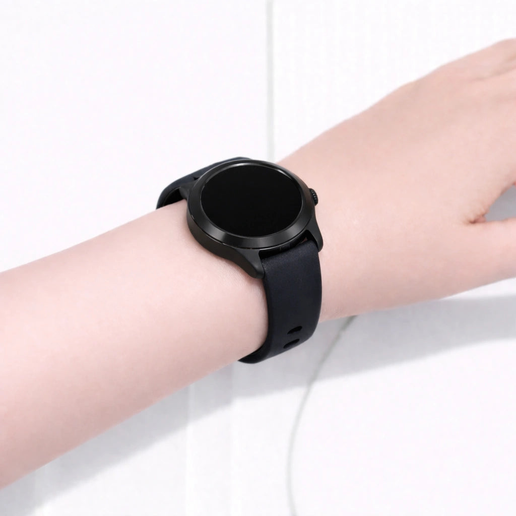 Black silicone strap fitted to a Garmin Vivoactive 4S smartwatch
