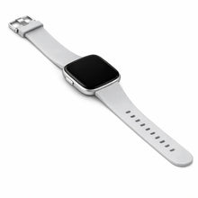 Grey silicone watch strap for Fitbit Versa 2 shown on a clean flatlay background