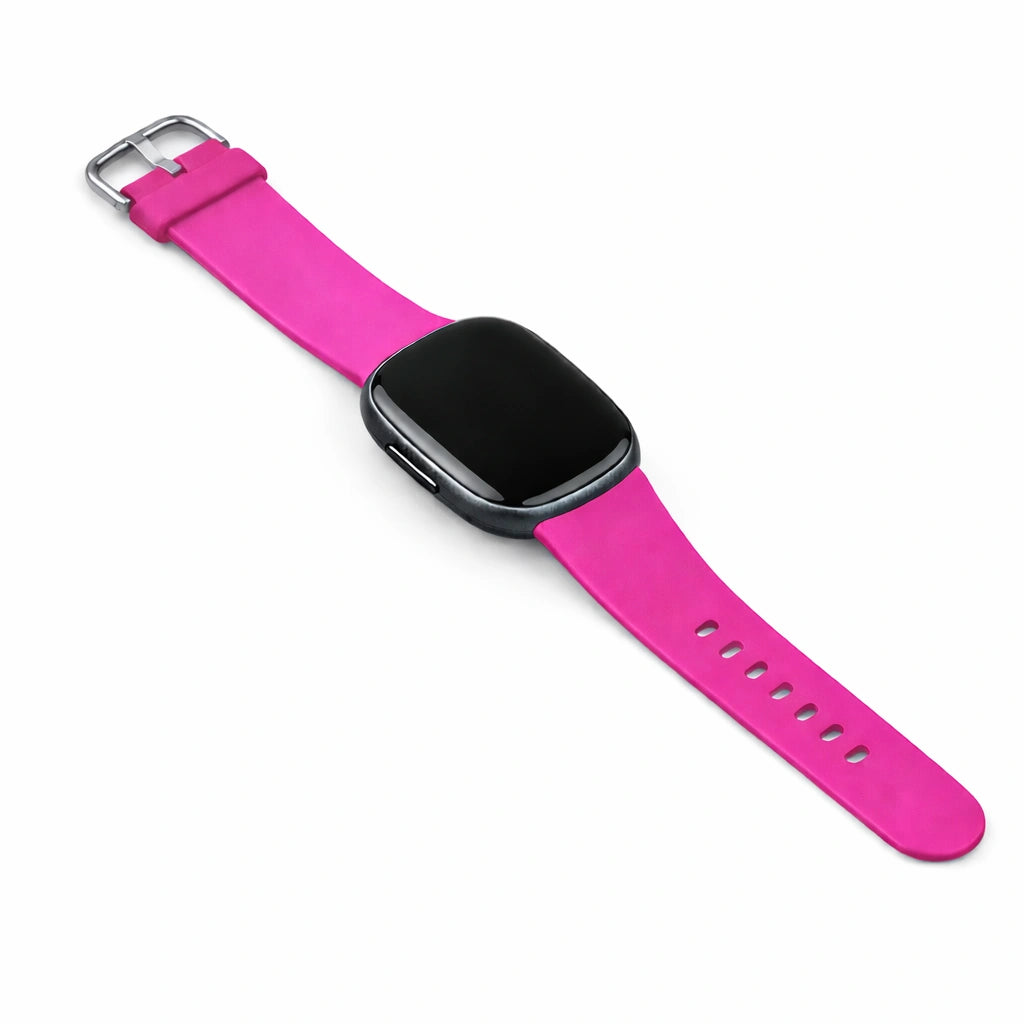Hot pink silicone band for Fitbit Sense 2 displayed on a clean white background