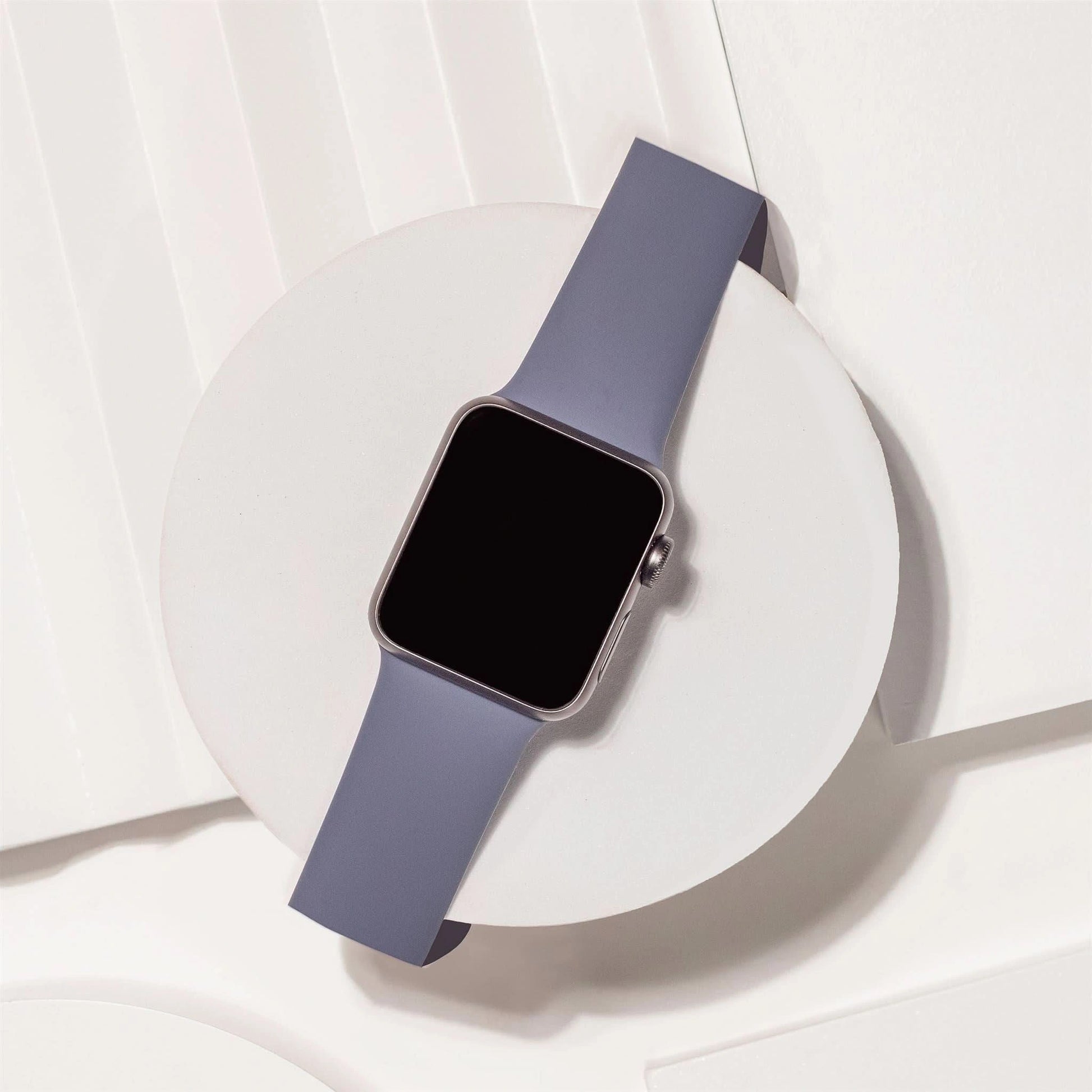 Light grey silicone Apple Watch band displayed on white background