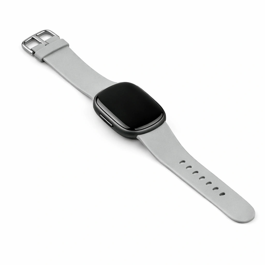 Light grey silicone band for Fitbit Sense 2 with durable buckle and flexible design