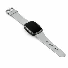 Light grey silicone watch strap for Fitbit Versa 4 on a clean background