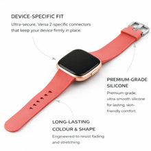 Light pink silicone strap for Fitbit Versa 2 showing device-specific fit and smooth finish